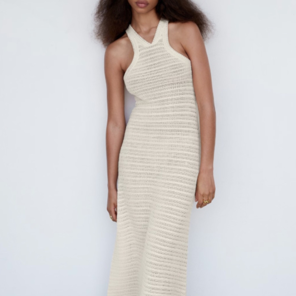 Mango Halter Neck Crochet Dress